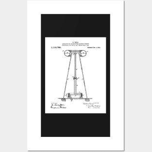 Tesla Transmitter Patent - Electrician Maker Workshop Art - White Posters and Art